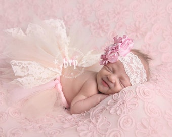 Lace Newborn Baby Tutu Set in Pink and Cream