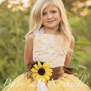 Yellow Sunflower Flower Girl Dress, Yellow Dress, Lace Dress, Tulle dress, Tutu Dress image 6