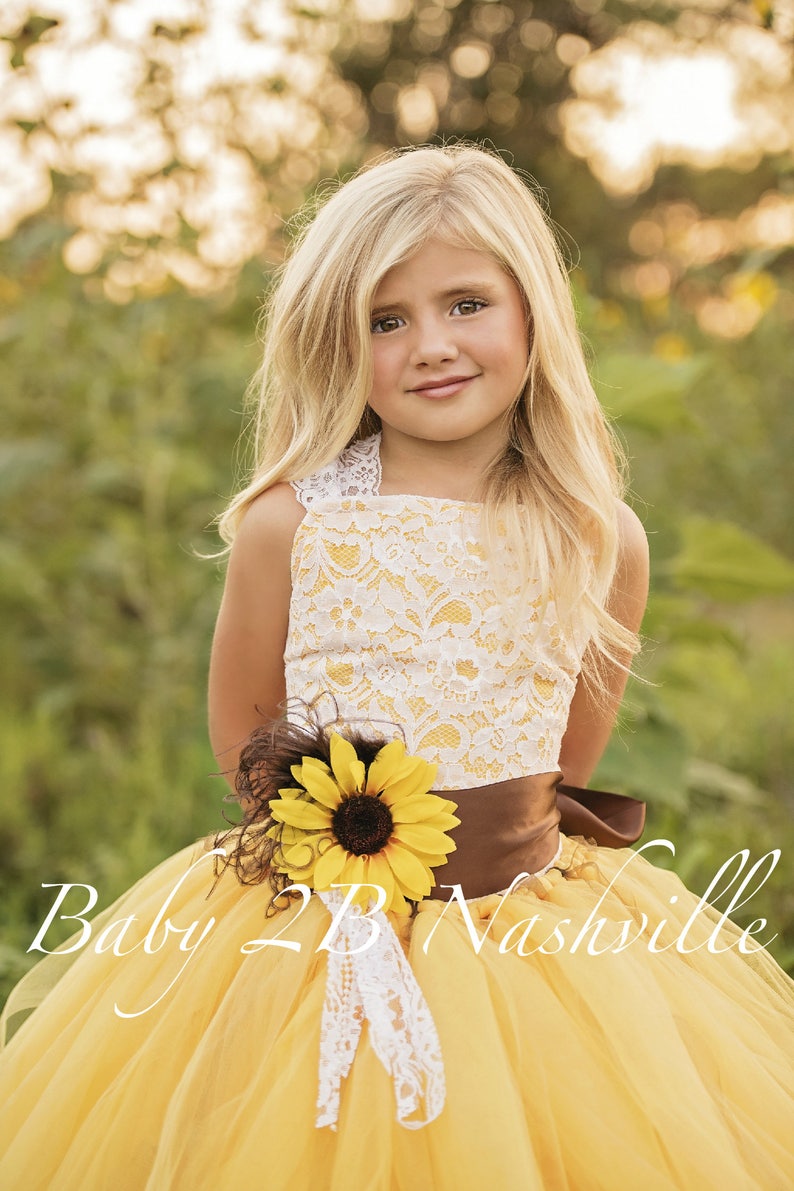 Yellow Sunflower Flower Girl Dress, Yellow Dress, Lace Dress, Tulle dress, Tutu Dress image 6