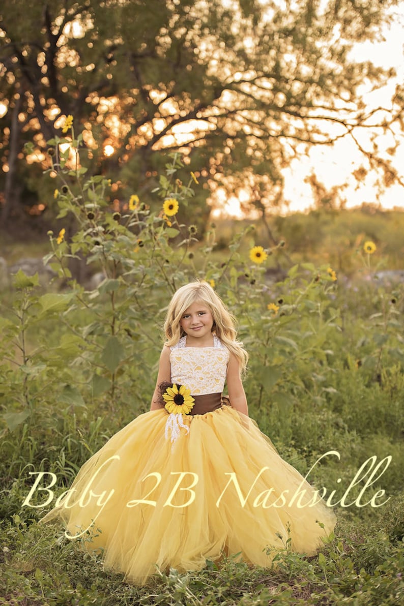 Yellow Sunflower Flower Girl Dress, Yellow Dress, Lace Dress, Tulle dress, Tutu Dress image 7