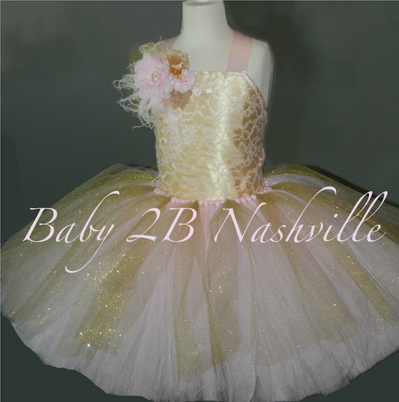 pink and gold flower girl dresses