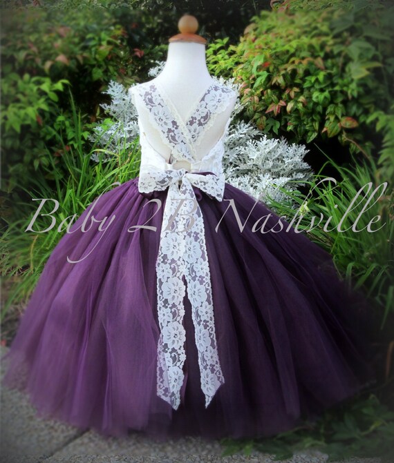 ivory and plum flower girl dress