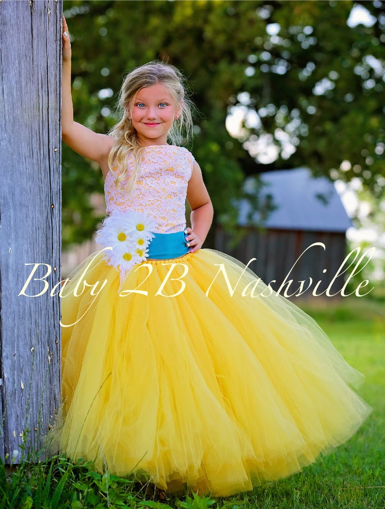 Yellow and White Daisy Flower Girl Tutu Dress Etsy
