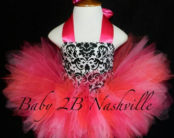 Black and Hot PInks Damask Birthday Tutu Dress Baby to 2T