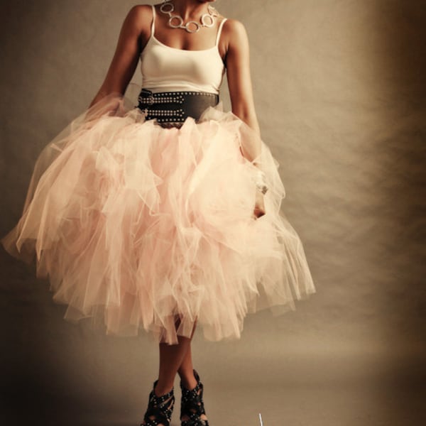 Womens Tulle Skirt Adult Tutu Pink Tulle Skirt Shabby Chic Pink Cocktail Length Skirt