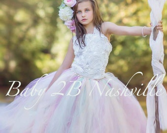 Wedding Dress Flower Girl Dress Ivory Dress  Rose Dress Mint Dress Tulle Dress Baby Dress Toddler Tutu Dress Girls Dress Detachable Bustle