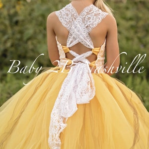 Yellow Flower Girl Dress Shabby Chic Lace Dress Tulle dress Wedding Dress Birthday Dress Toddler Dress Girls Dress image 2