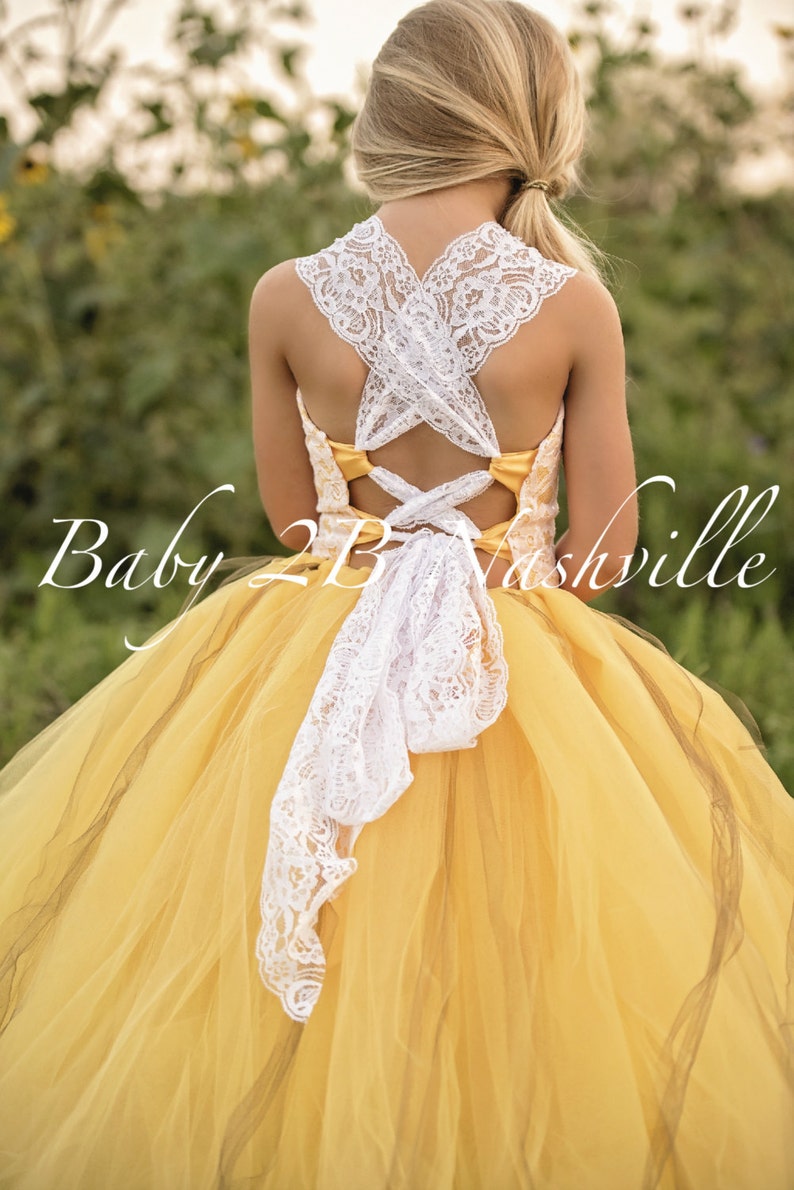 Yellow Flower Girl Dress Shabby Chic Lace Dress Tulle dress Wedding Dress Birthday Dress Toddler Dress Girls Dress image 2