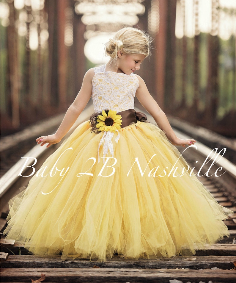 Yellow Sunflower Flower Girl Dress, Yellow Dress, Lace Dress, Tulle dress, Tutu Dress image 4