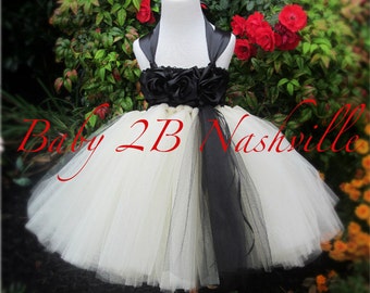 Black and Ivory Dress Flower Girl Dress Tulle  Dress Wedding Dress Party Dress Birthday Dress Ivory Dress Toddler Tutu Dress Girls Dress