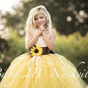 Yellow Sunflower Flower Girl Dress,  Yellow Dress, Lace Dress, Tulle dress, Tutu Dress