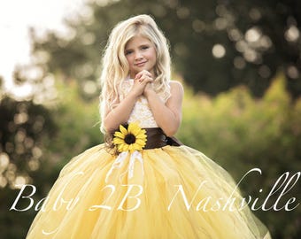 Yellow Sunflower Flower Girl Dress, Yellow Tutu Dress, Wedding Dress, Birthday Dress, Toddler Tutu Dress, Sunflower Dress