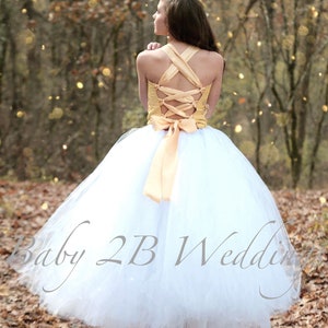 Gold and White Dress Flower Girl Dress Wedding Dress Gold Dress Birthday Dress Toddler White Dress Girl Dress image 3