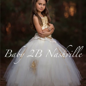 Gold Lace Dress Flower Girl Dress Ivory Dress Gold Dress Tulle Dress Party Dress Birthday Dress Wedding Dress Toddler Tutu Dress Girls Dress image 2