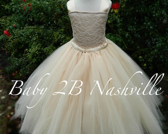 Cream Flower Girl Dress Champagne Dress Lace Dress  Wedding Dress Cream Dress Baby Dress Toddler Dress Tutu Dress Girls Tulle Dress