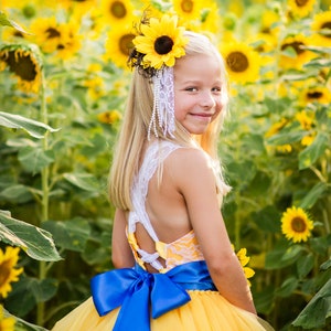 Yellow Sunflower Flower Girl Dress, Lace Flower Girl Dress, Tulle Dress, Wedding Dress, Toddler Tutu Dress image 4