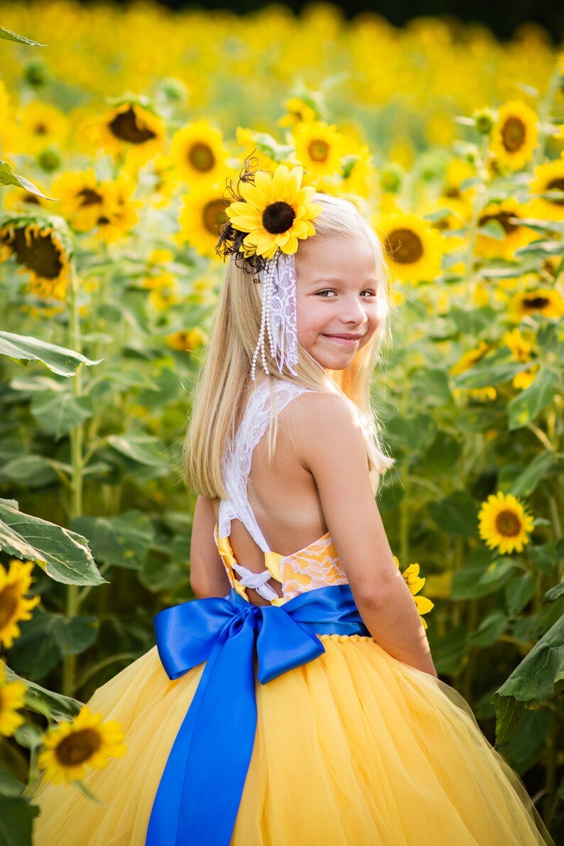 Yellow Sunflower Flower Girl Dress, Lace Flower Girl Dress, Tulle Dress, Wedding Dress, Toddler Tutu Dress image 4