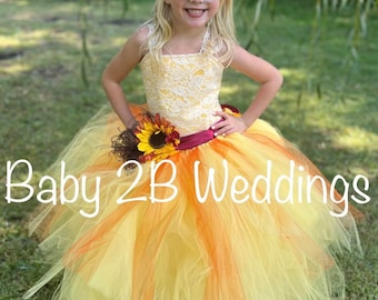 Yellow Sunflower Flower Girl Dress with Deluxe Sunflower Clip