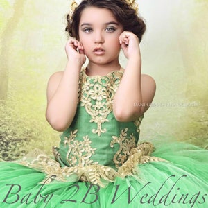 Emerald Green Dress Gold Dress Flower Girl Dress Princess Dress Tulle ...