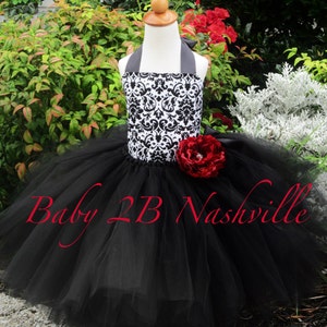 Black and White Damask Dress Flower Girl Dress Tulle Dress Wedding Dress Party Dress Birthday Dress Tutu Dress Toddler Tutu Girls Dress image 2
