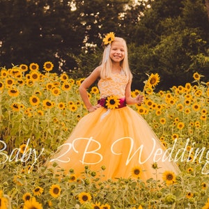 Yellow Sunflower Flower Girl Dress, Lace Flower Girl Dress, Tulle Dress, Wedding Dress, Toddler Tutu Dress image 1