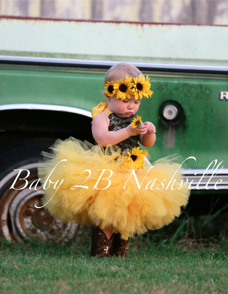 Camo Dress Yellow Sunflower Dress Flower Girl Dress Wedding Etsy
