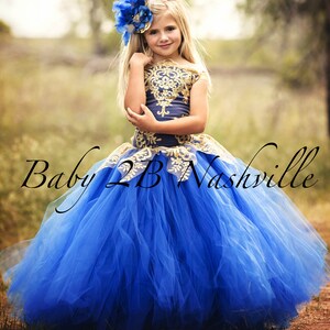 Royal Blue Dress with Champagne Gold Lace image 3