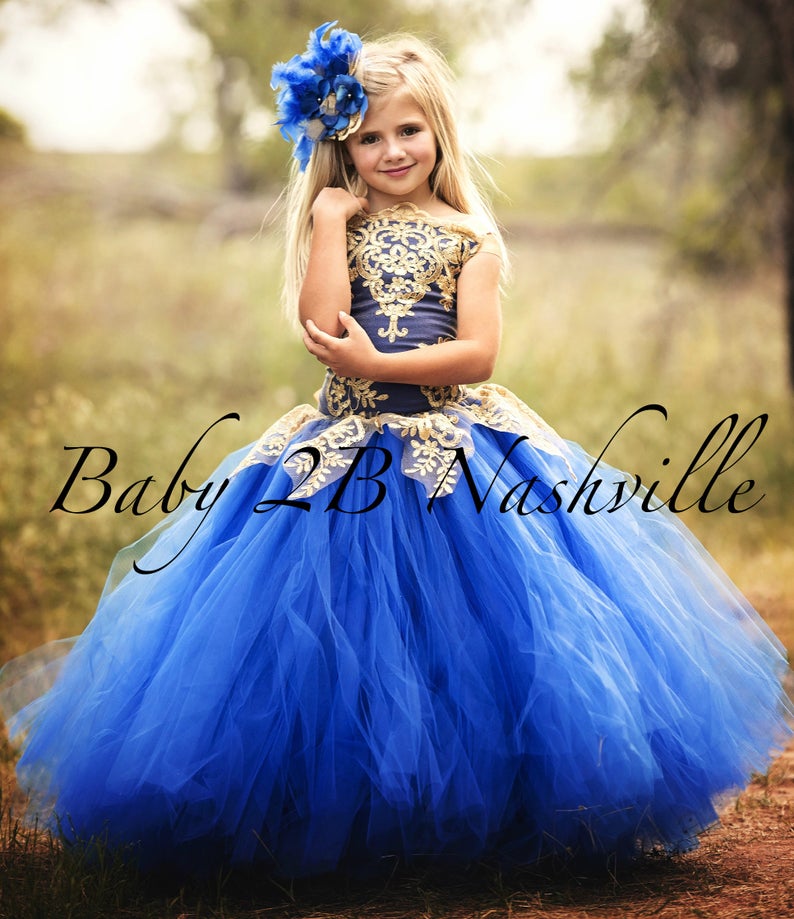 Royal Blue Dress with Champagne Gold Lace image 3