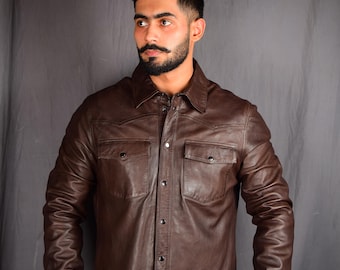 Plantaardig gelooid leren cowboyshirt: met satijn gevoerd westernoverhemd