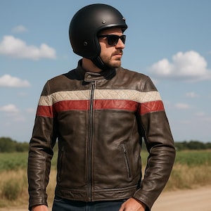 Vintage Leather Motorcycle Jacket Men | Lightweight CE Armor | Cafe Racer Style | Sheepskin Distressed | Custom Patches | Water-Repellent