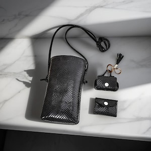 Set di astucci in pelle – astuccio per cellulare + mini custodia per gioielli + porta iPod / organizer da viaggio fatto a mano / regalo per lei / set in pelle EDC