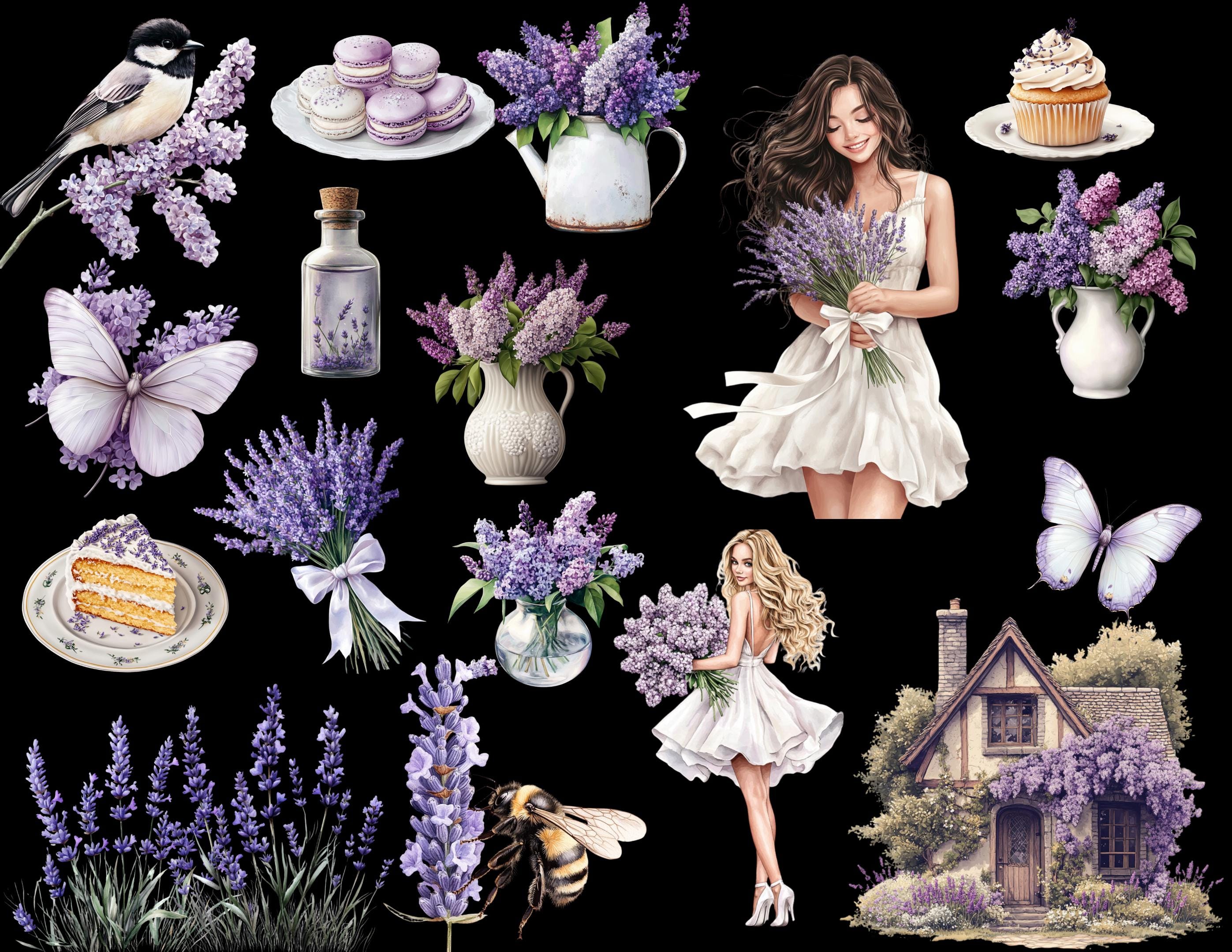 Lilac & Lavender Digital Stickers: Floral Clipart Set (PNG) - Etsy