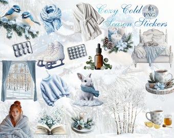 Cozy Cold Season Stickers PNG | Winter Planner clipart for GoodNotes | Self Care Digital Stickers