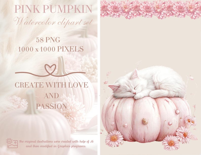 Pink Pumpkin Watercolor Clipart Set: Halloween PNG Stickers (digital ...