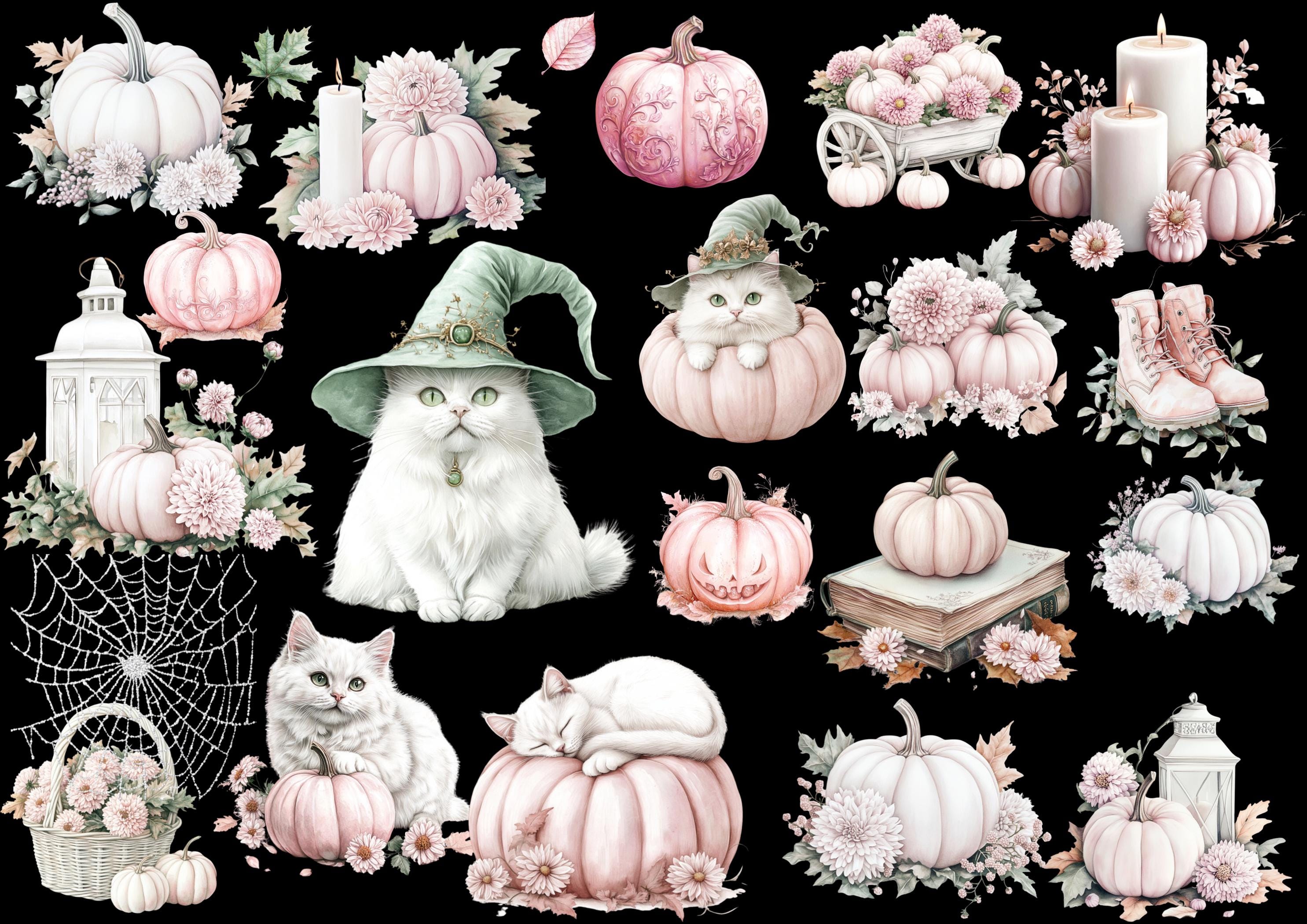 Pink Pumpkin Watercolor Clipart Set: Halloween PNG Stickers (digital ...