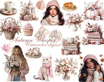 Digitale stickers gezellige herfst: aquarel clipart voor Goodnotes (PNG)