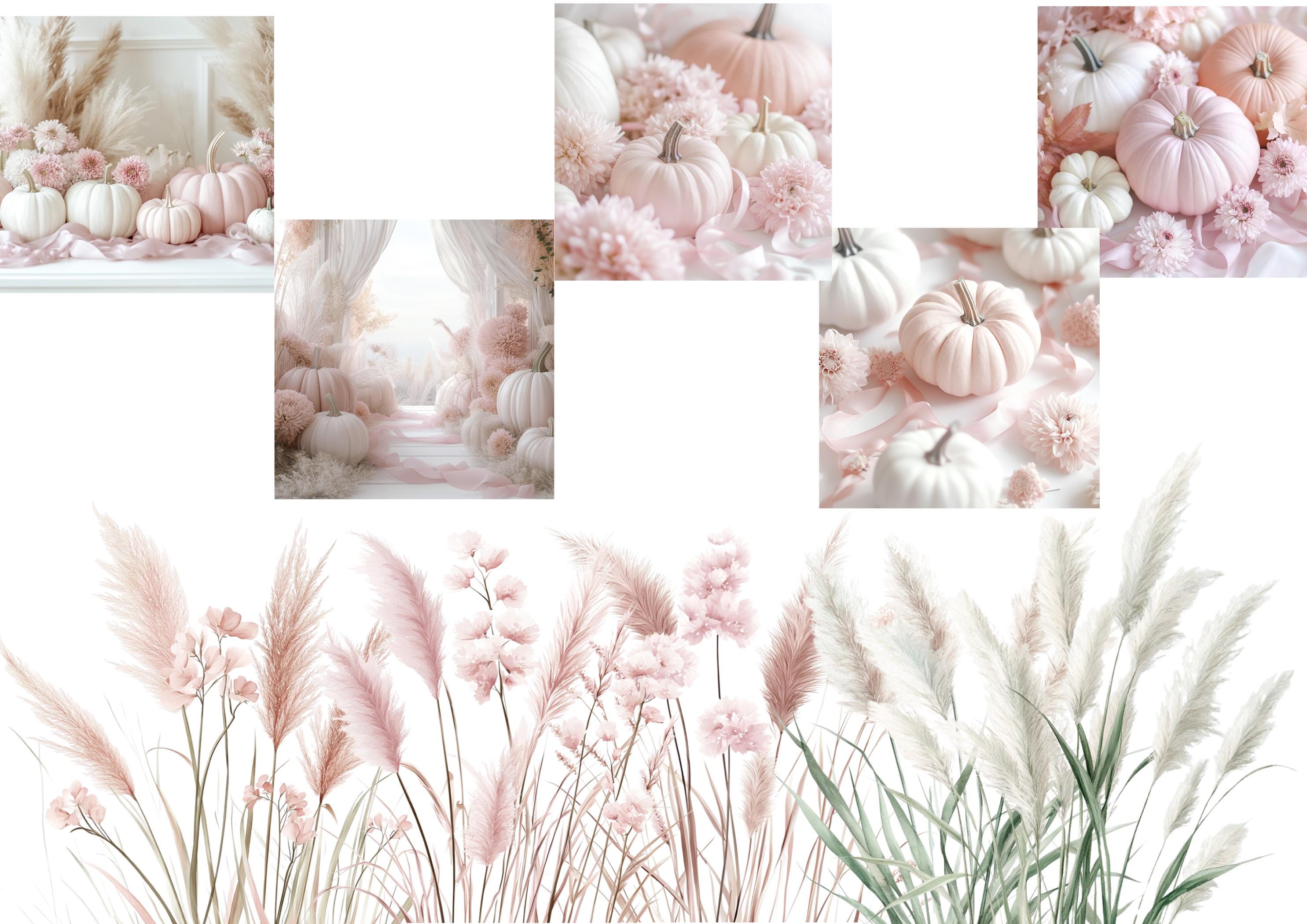 Pink Pumpkin Watercolor Clipart Set: Halloween PNG Stickers (digital ...