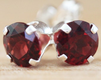 Red Garnet Stud Earrings Sterling Silver 5mm Genuine Garnet Earrings Gift For Her January  Birthstone  Mozambique Garnet Gemstones