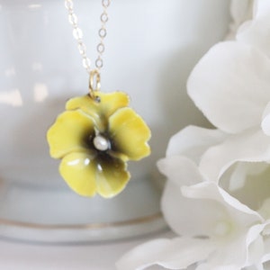 Yellow Pansy Necklace Pansy Pendant Yellow Flower Necklace Viola Necklace Yellow Flower Necklace Botanical Jewelry Gift For Her image 2