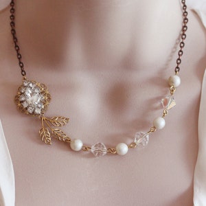 Vintage Rhinestone Pearl Necklace: Bridal Wedding Jewelry