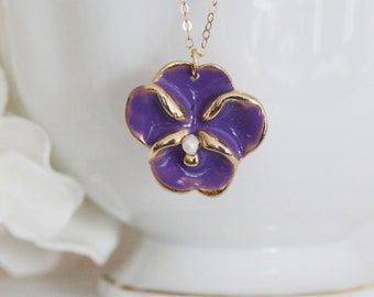 Lavender Pansy Pendant Vintage Purple Flower Necklace Botanical Necklace Gift For Her Pansy Pendant Enamel Purple Pansy Pendant