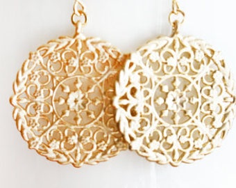 Gold Round Filigree Earrings Moroccan Style Jewelry