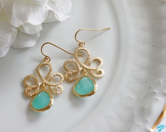 Teal Filigree Earrings Moroccan Filigree Earrings  Aqua Teardrop Earring Gift For Her