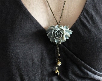 Gray Flower Necklace Gray Necklace Vintage Flower Jewelry Botanical Jewelry Gift For Her