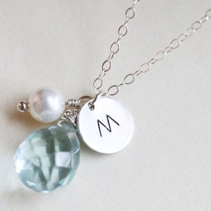 Personalized Aquamarine Necklace  Birthstone  Necklace  Initial Necklace March Birthstone Sterling Silver Gift For Her