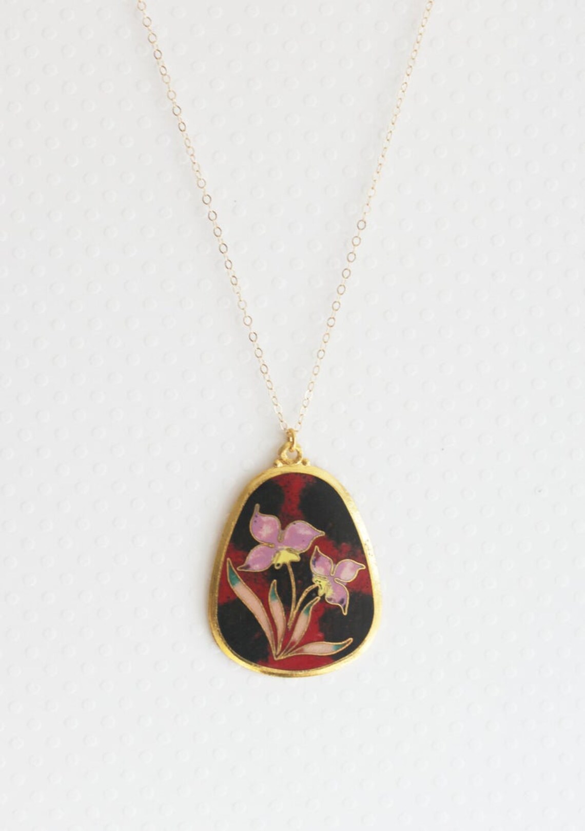 Enamel Flower Necklace Vintage Flower Necklace Iris Pendant Etsy