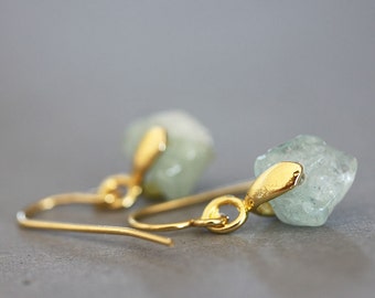 Raw Stone Earrings Raw Aquamarine Earrings Nugget Earrings Aquamarine Earrings Gift For Her