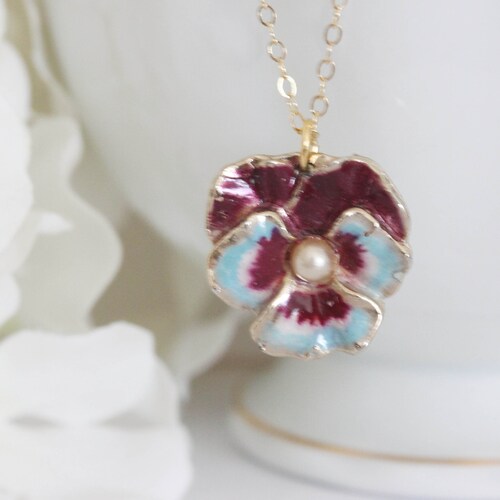 Turquoise Pansy Necklace Pansy Pendant Botanical Jewelry Viola Etsy