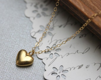 Gold Heart Pendant Gold Puffy Heart Necklace  14 karat Gold Filled Gift For Her Love And Friendship Necklace