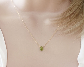 Tiny Peridot Necklace Peridot Pendant August Birthstone Gift For Her 14k gold filled Minimalist Jewelry